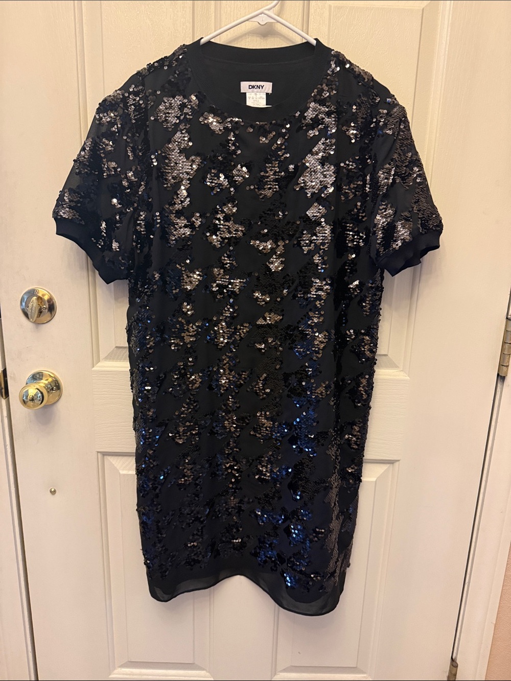DKNY Black Sequin Short Sleeve T-Shirt Dress